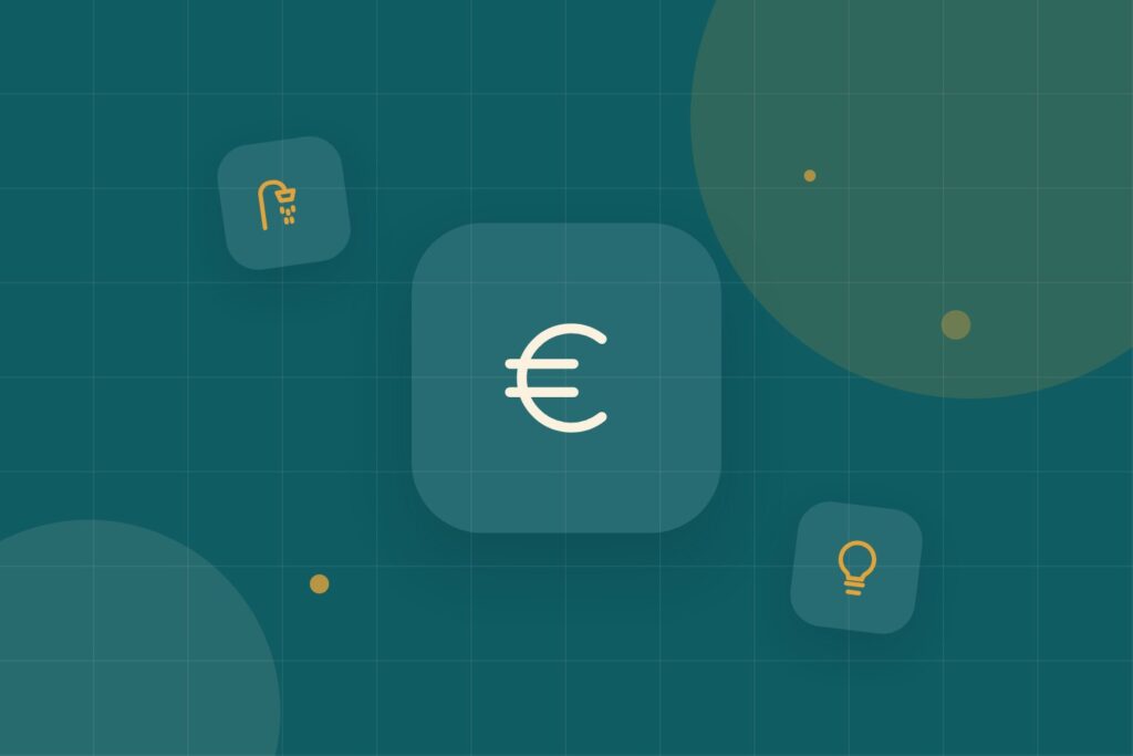 Illustration: Euro-, Dusch- und Licht-Symbol – günstige Bad-Upgrades unter 30 Euro