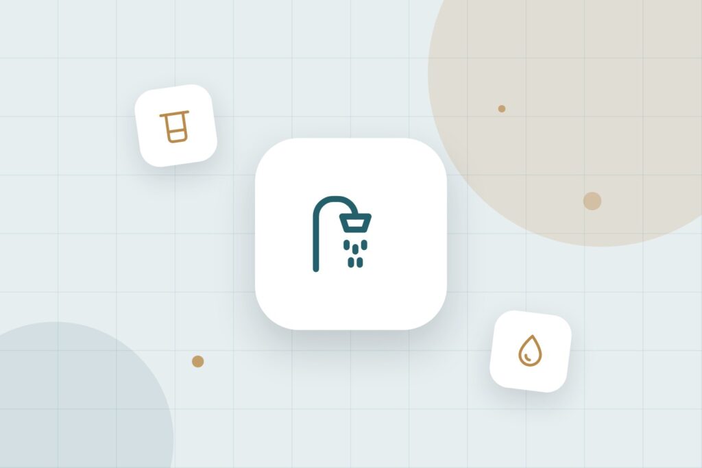 Illustration: Dusch-, Handtuch- und Tropfen-Symbol – Duschvorhang fürs kleine Bad